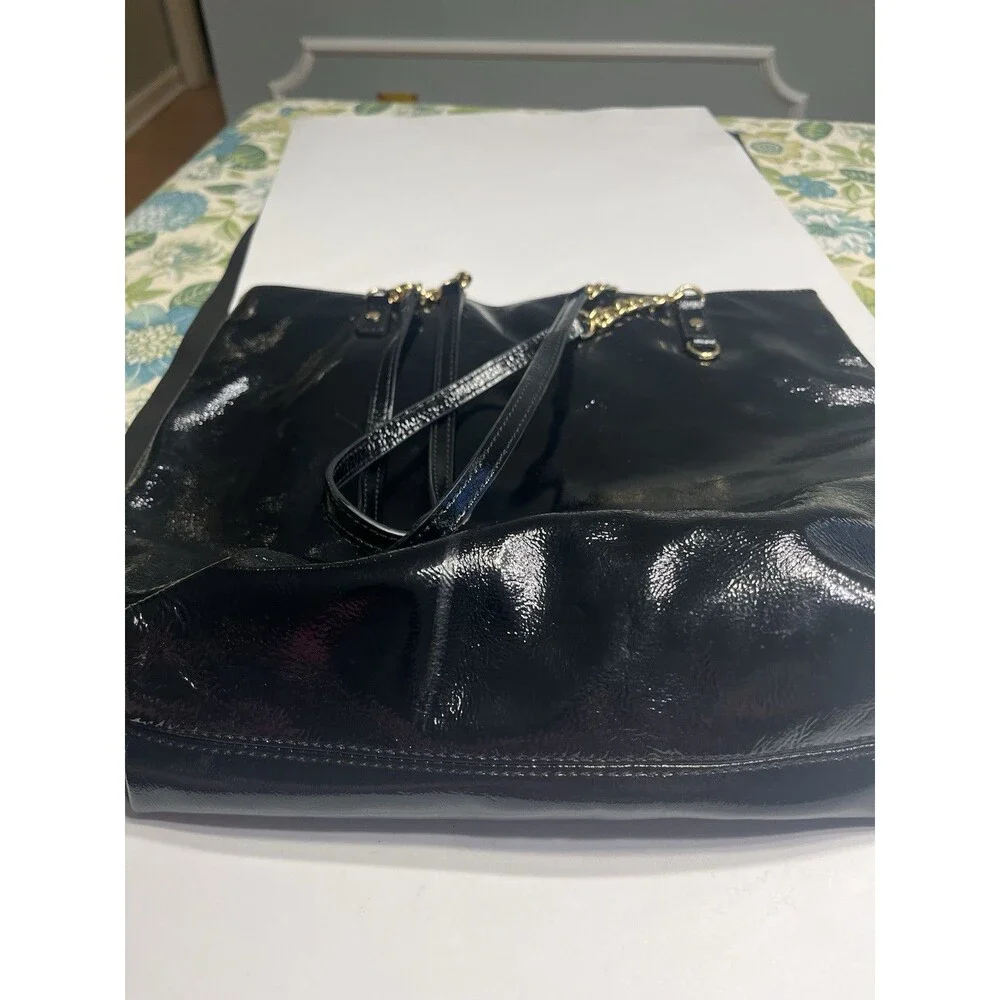 Michael Kors Jet Set Shiny Black Patent Leather Chain Tote Purse Handbag